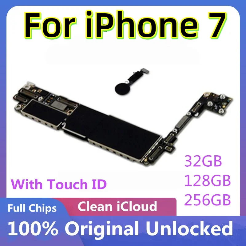 32GB 128GB 256GB Original Factory Unlocked for iPhone 7 Motherboard With Touch ID Clean iCloud Logic Board iOS