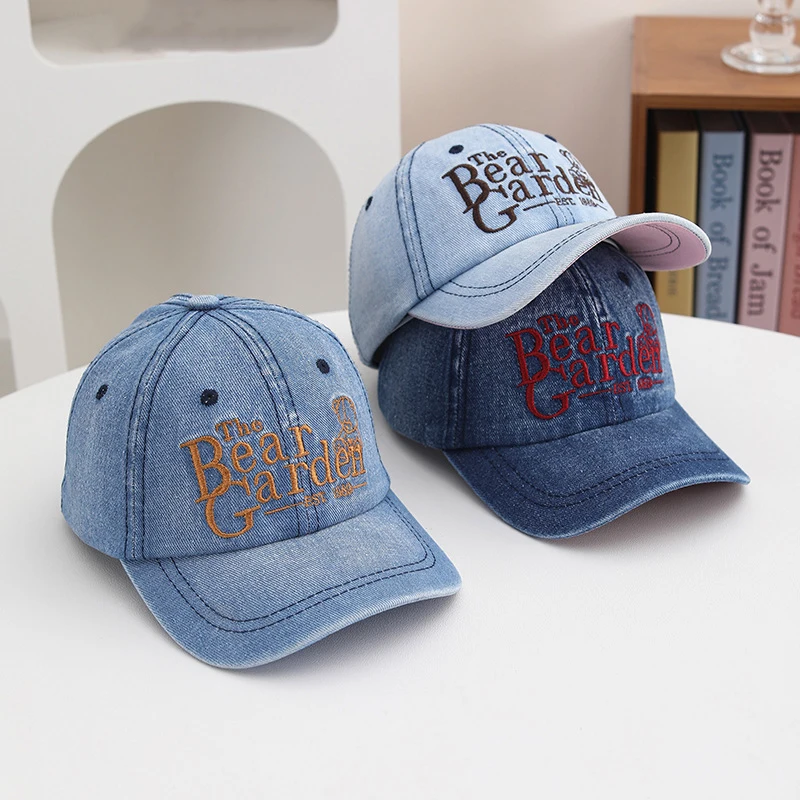 

Blue Denim Baseball Cap For Boy Girl Outdoor Sunscreen Visors 3-10Year Children Duckbill Hat Fashion Letter Kids Duck Tongue Cap