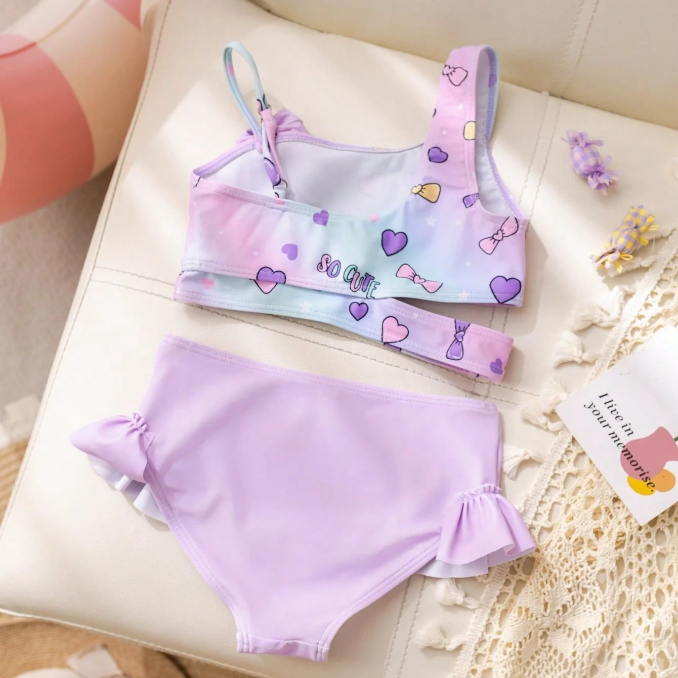 2026 Little Girls Swimsuit High Waist Bikini Ruffle Swimwear Female Solid Children Bathing Swimming Swim Suit 4-7Y view 6