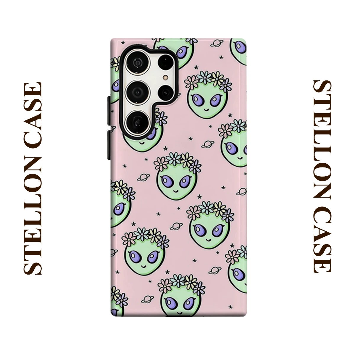 Floral Crown Alien Space Phone Case For Samsung Galaxy S25 S24 S23 Ultra Plus A35 A55 Glossy HD Hard Cover Film Shell