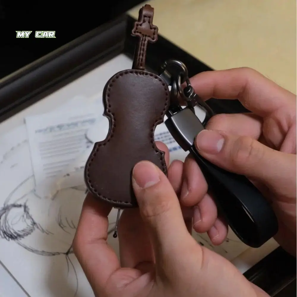 

Creative Crafted Musical Instrument Keychain Leather Violin Bag Decora Handmade Guitar Car Keychain Ornament