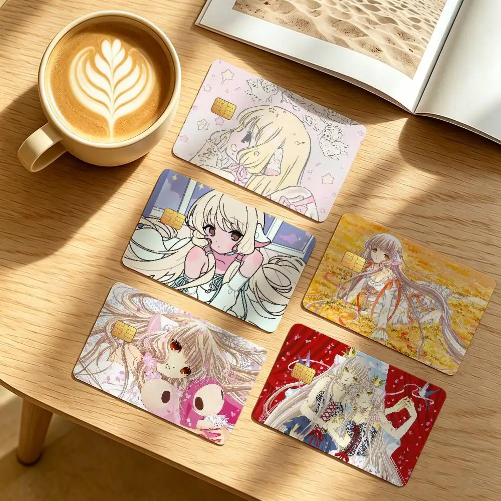 Anime C-Chobits Cute Chi 4Pcs Waterproof Scratch Resistant Card Skin Stickers Fashion Decorative for Credit Debit Bank
