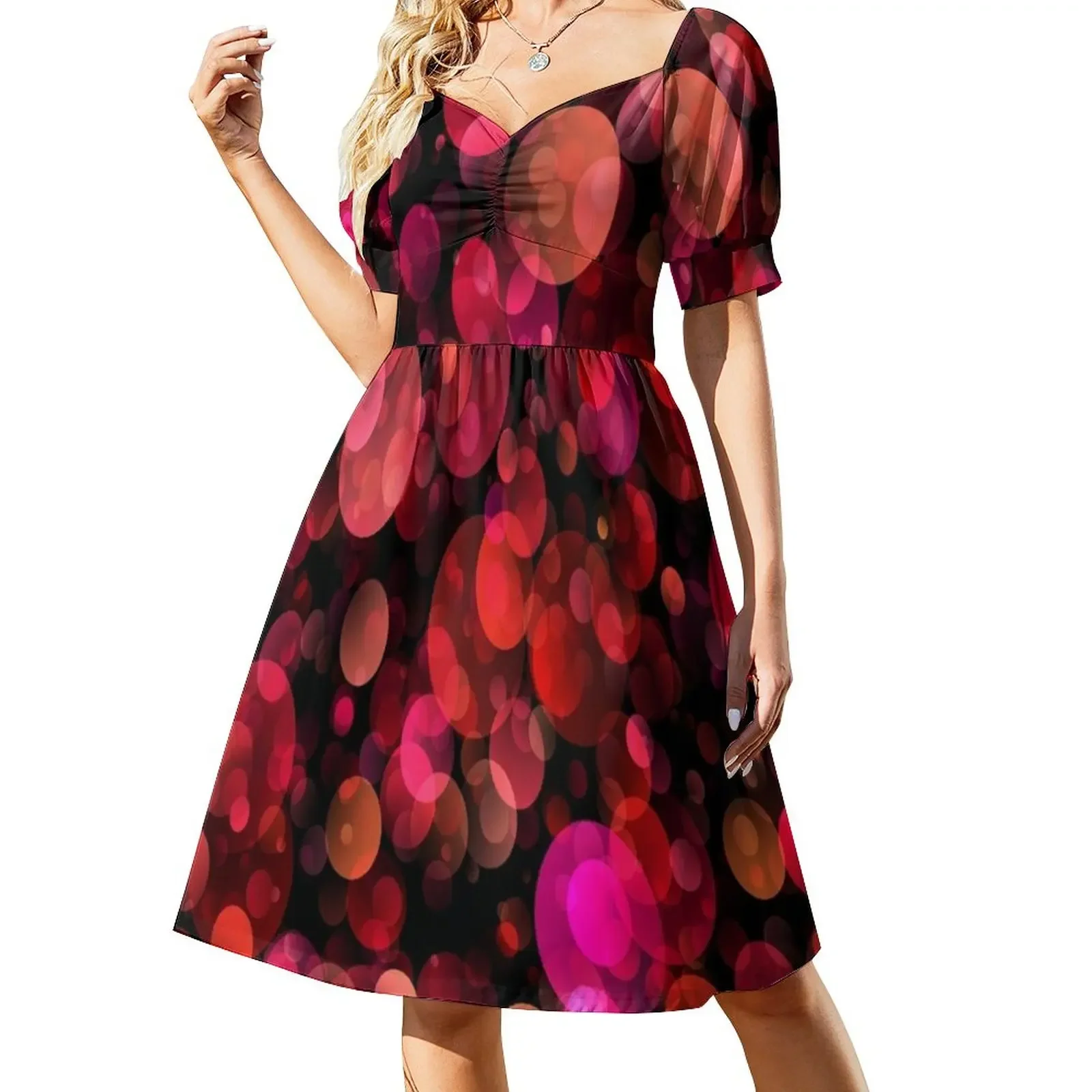 

70s Disco Retro Inspired |Abstract Red Sequin PRINT Texture Short-Sleeved Dress Bridesmaid dress woman Dress women