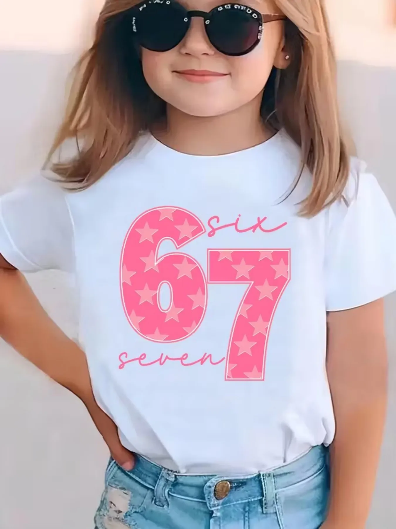Boys Girls 67 Number T-Shirt - Soft Breathable Tee with Neon Glow-in-the-Dark 67 Design, Machine Washable Spring Summer