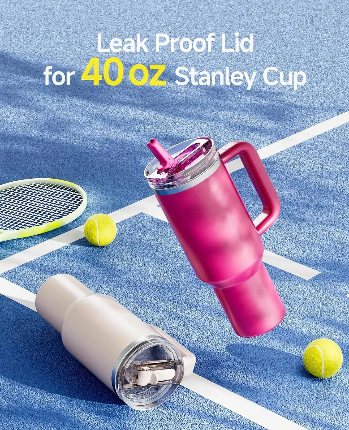 40oz Flip Straw Lid for Stanley Quencher H2.0 Tumbler Leak Proof Lid Comes with a straw and cleaning kit