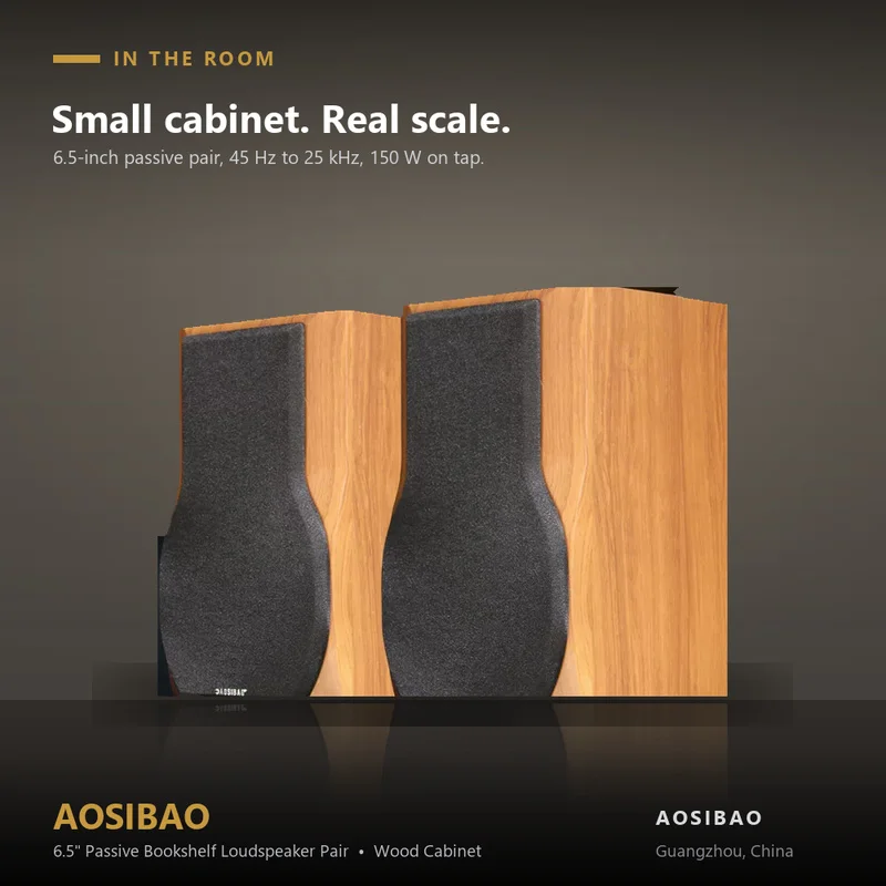 6.5 Inch Bookshelf Speaker Passive HiFi Bookshelf Speakers Pair Wooden Loudspeaker 150W Home Audio