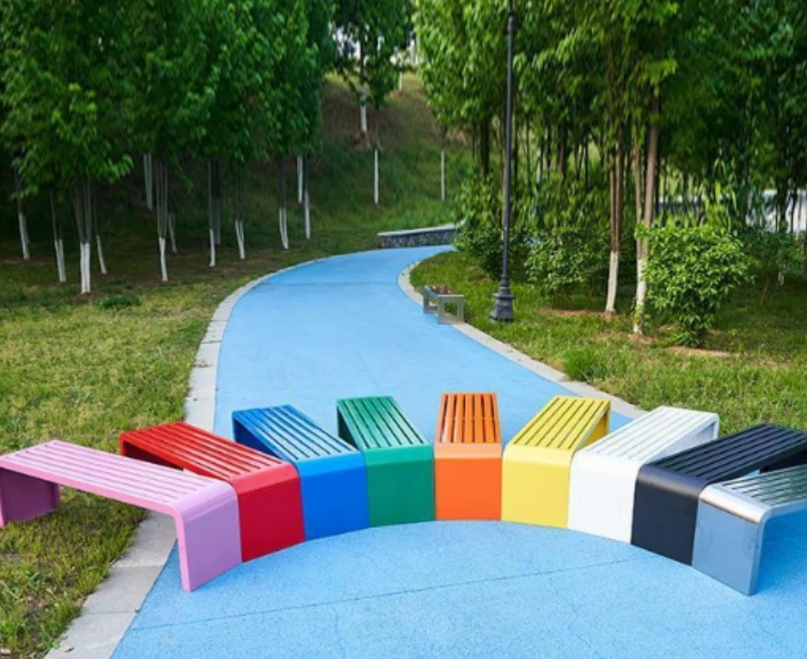 Outdoor Bench for Lawn Garden, Backless Patio Garden Bench,  Metal Frame