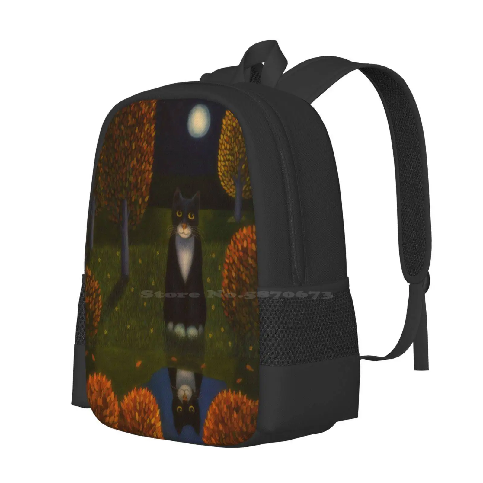 The Cat And The Moon Hot Sale Schoolbag Backpack Fashion Bags Autumn Cat Finland Moon Oil Painting Veikko Suikkanen