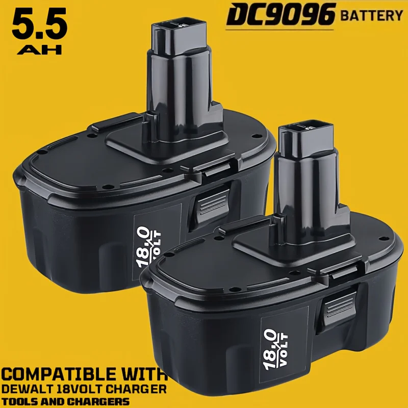 

2pcs High Capacity 5500mAh Rechargeable DC9096 Batteries Compatible with Dewalt 18V Cordless Drill, Black - Includes DESC15, DW9