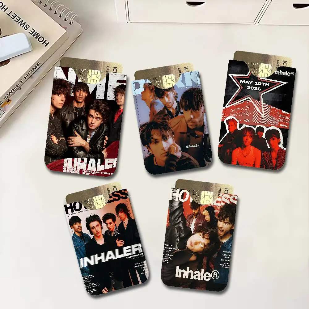 Irish Rock Band I-Inhaler Men Leather Card Case, Minimalist Mini Credit/Bus ID Card Holder, Small Compact for Office Business