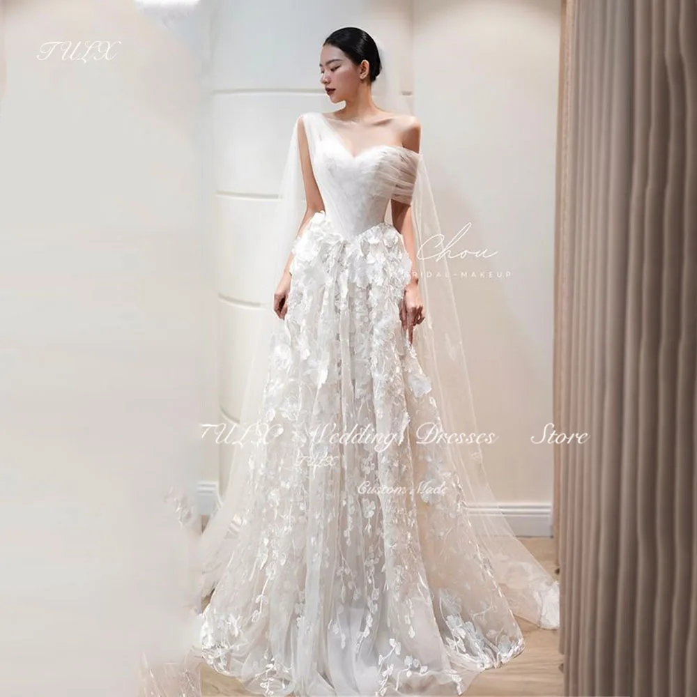 TULX Luxury Lace Followers Korea Wedding Dress Photoshoot Sweetheart Collar With Shawl Floor-length Bridal Gowns Corset 웨딩드레스