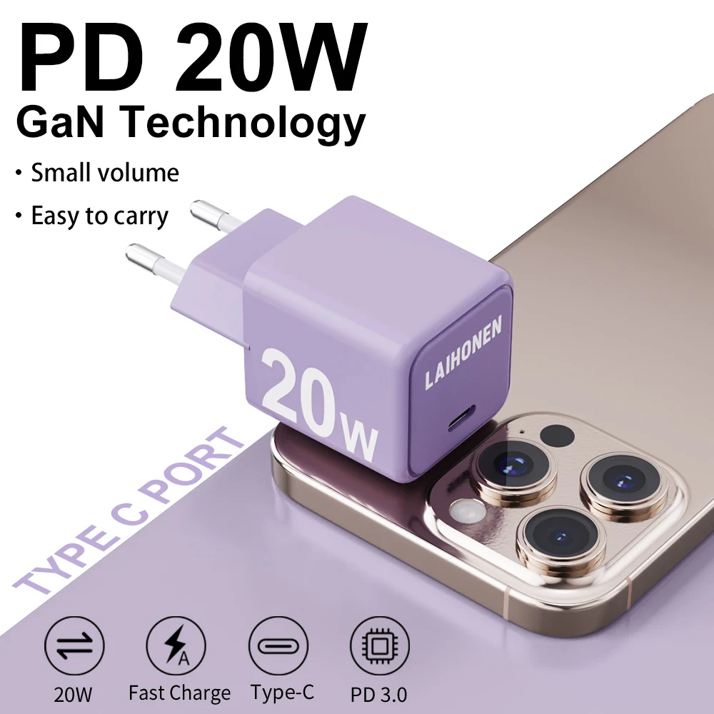 

20W USB C Europe Plug Adapter fori Phone 14 14 Pro 14 Pro Max 14 Plus 13 12 11 XS XR X for Travel USBC Charger for Europe