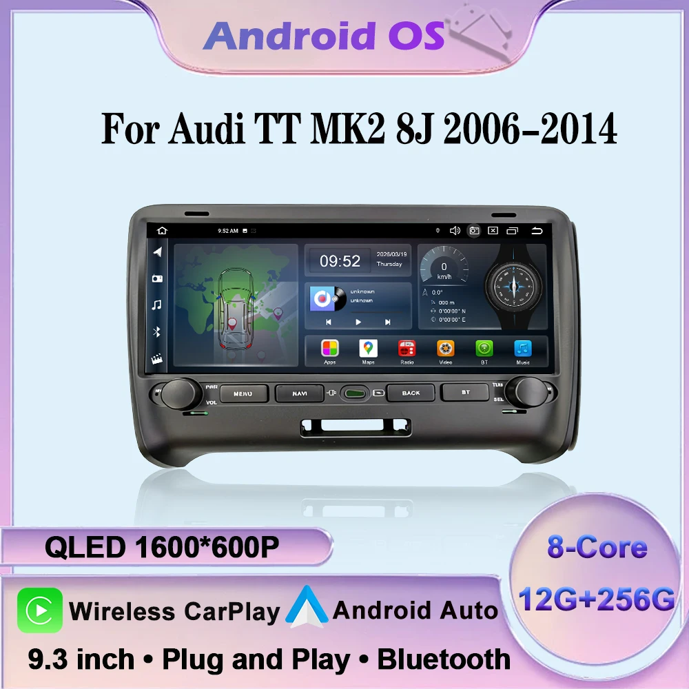 9,3-Zoll-QLED-Touchscreen-Android-16-Autoradio für Audi TT MK2 8J 2006-2014, Multimedia-Player mit GPS-Navigation, Bluetooth, 4G und WLAN