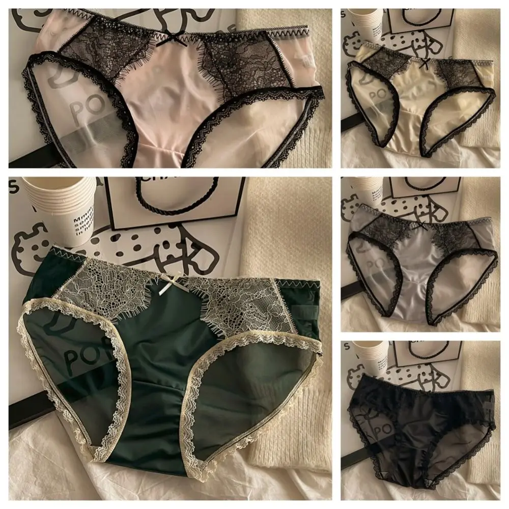 Temptation Bow Calcinha de renda para mulheres, virilha de algodão, lingerie sexy feminina, cuecas sem costura, cintura média