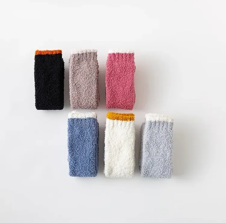 Overknee-Hohe Socken, Winter, warm, Korallen-Fleece, für Damen, Plüsch, Zuhause, Schlaf, Boden, lange Socken, JK, solide, weiche, oberschenkelhohe, lustige Socken – Detail 5