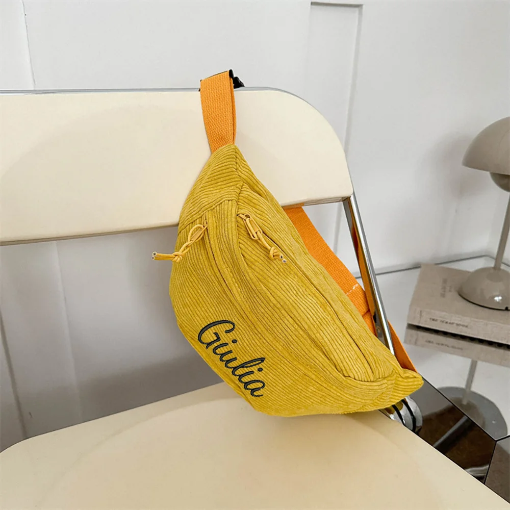 

Corduroy Sports Style Waist Bag, Solid Color Large Capacity Single Shoulder Bag, Embroidery Custom Chest Bag Can Be Customized