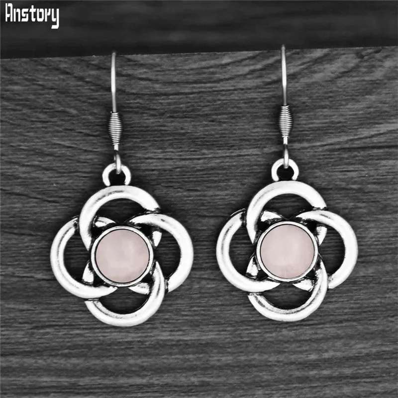 Vintage Bowknot Amethysts Quartz Lapis Earrings For Womem Natural Stone Dangle Fashion Stainless Steel Hook Earring TE549