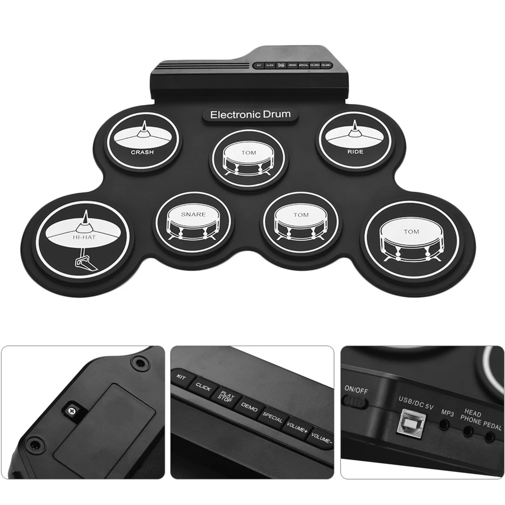 

Electronic Drum Set with Drumsticks Foot Pedals Roll-Up Drum Practice Pad Silicone Electric Drum Holiday Birthday Gift for Kids