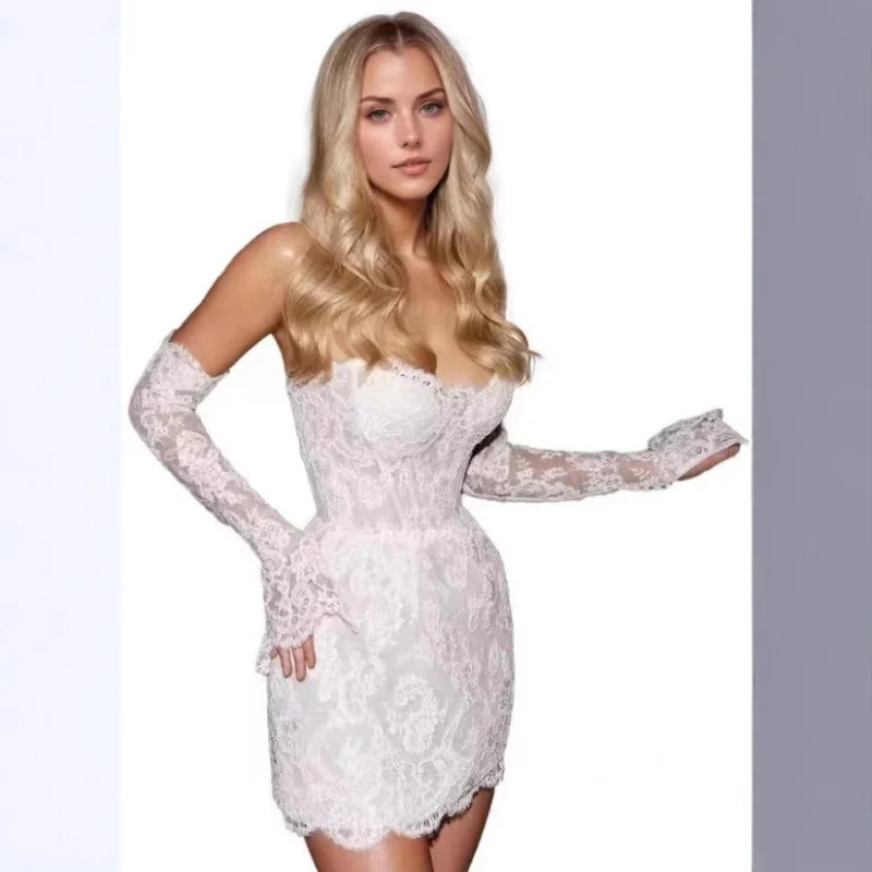 French Style Travel Photography Light Wedding Dress Vacation Beach Short Dress Elegant Backless Sexy Slimming Strapless Banquet