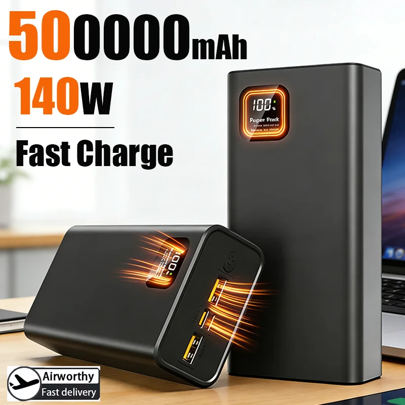 

2026 New 500000mAh High Capacity 140W Super Fast Charging Power BankCCC Portable Battery Charger for iPhone 12-17 Samsung Vivo