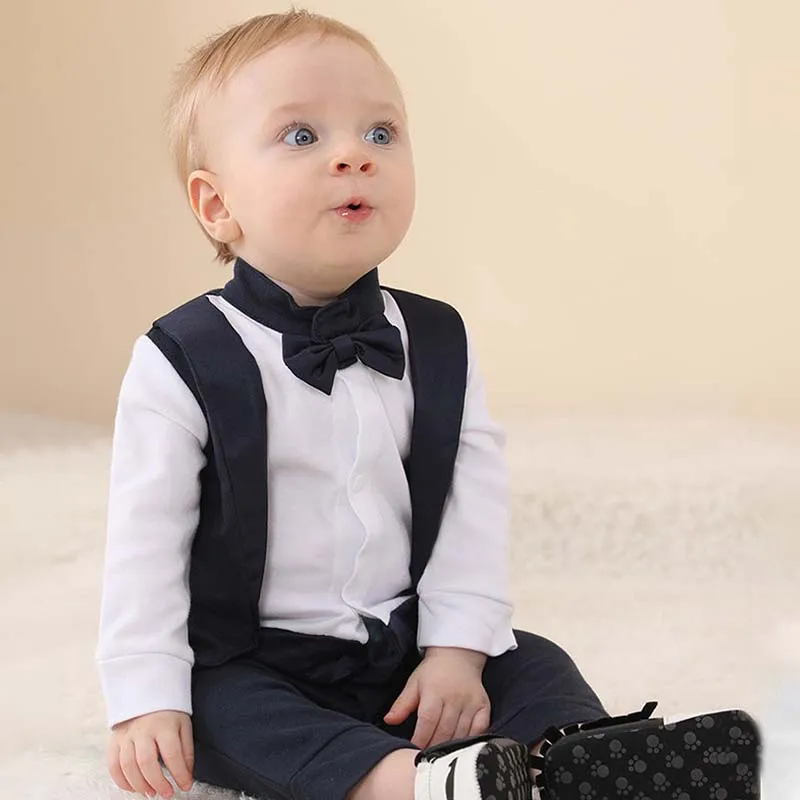 طفل الفتيان رومبير قطعة واحدة ربطة القوس فيونكة بذلة البحرية القطن عموما الوليد بنين الشتاء شهم دعوى طفل سهرة الملابس 0-3 متر #3