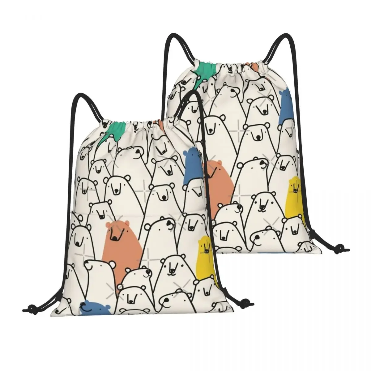 Drawstring Backpack Bears Pattern Shoulder Bag Zipper Pocket Sports & Travel Hikes Portables Bag