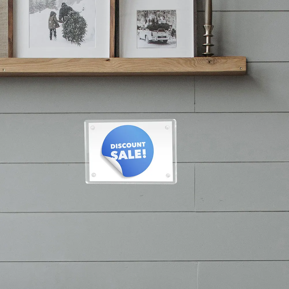 

Transparent Acrylic Display Magnet Clear Holder Wall Mount Frameless Office Store Sided Name Tag Block for Business