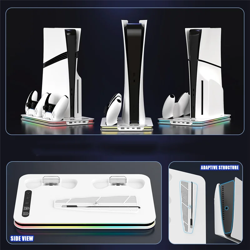 

ABAC-регулируемое RGB-подсветка для PS5/для PS5 SLIM для PS5 PRO 3в1, охлаждающая подставка с двумя контроллерами, поддержка хранения зарядных дисков H