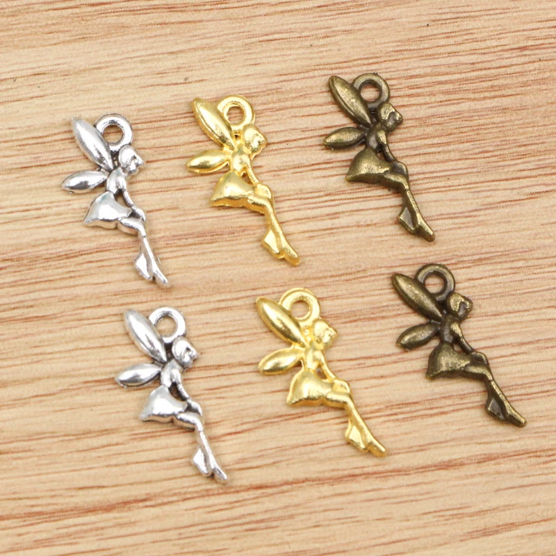 40 sztuk 19x8mm Antique Silver Plated brąz złoty anioł dziewczyna ze skrzydłami ręcznie robiony wisiorek: DIY dla bransoletka naszyjnik