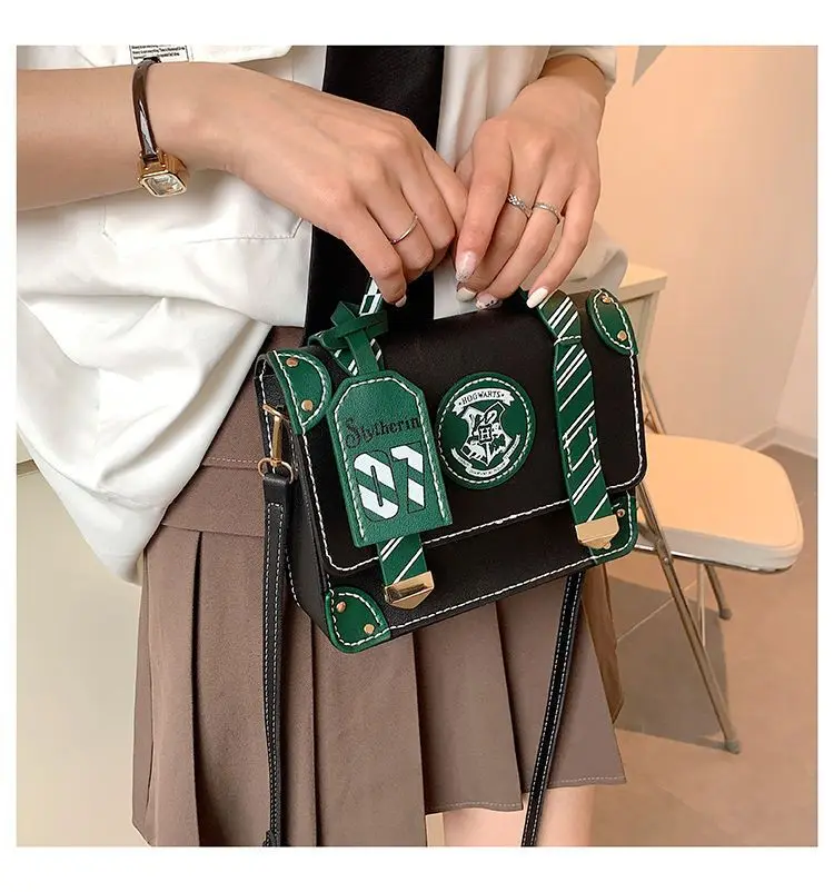 Harry Potter Handbag for Women PU Leather Hogwarts College Slytherin Crossbody Bag Vintage Fashion Cambridge Shoulder Bag