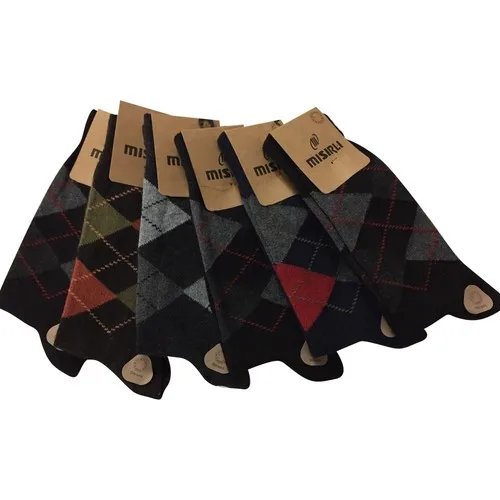 Egyptian 6 Pieces of Lamb 'S Wool Plaid Thick Mixed Color Pattern Men Socks