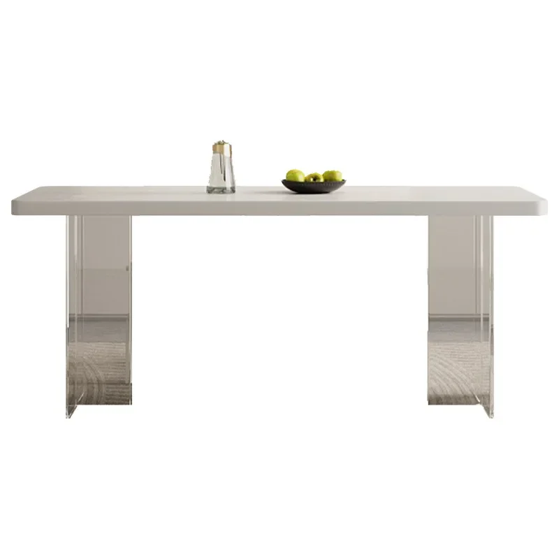 

Italian minimalist rock slab rounded corner dining table, French cream style acrylic