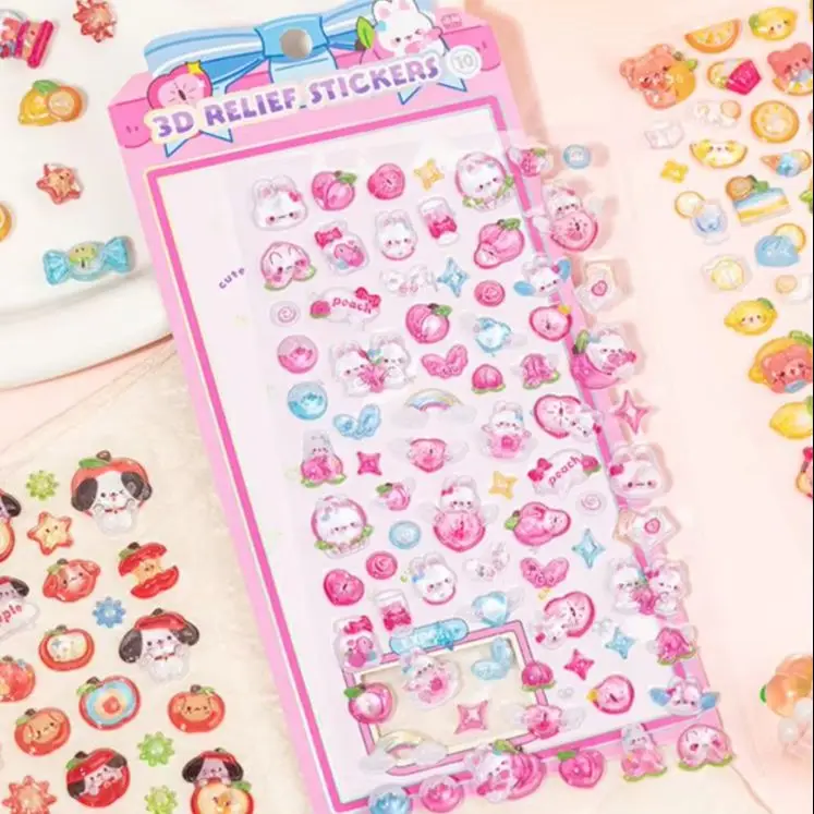 Sweet Candy Party 3D Relief Shaker Stickers Fruit Pattern Decor Decals For Phone Case Journal Scrapbook DIY Craft Stationery