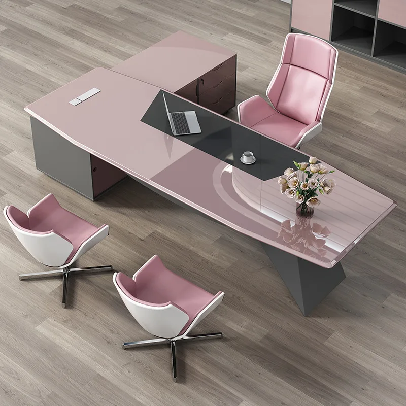 

Painted office desk and chair combination simple modern light luxury supervisor manager table president bench furniture creative