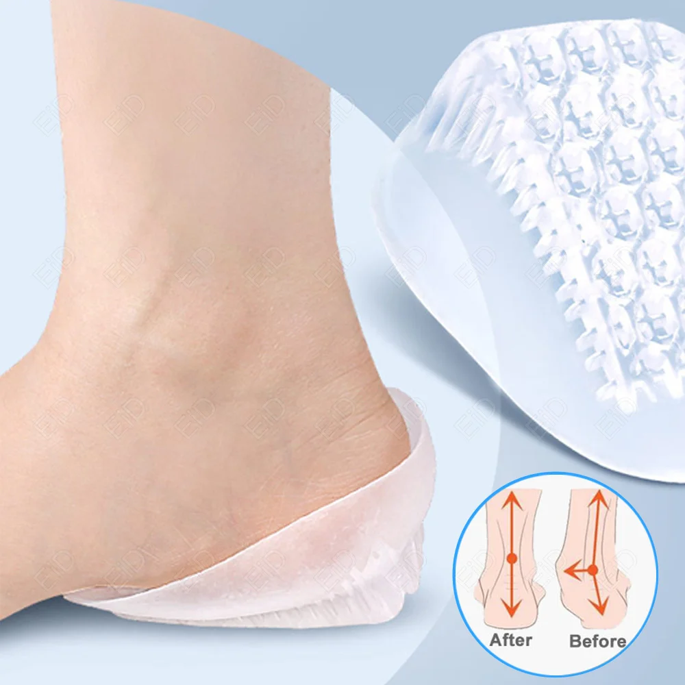 Soft Silicone Gel Insoles for heel spurs pain Foot pain Relieve cushion Foot Massager Care Half Heel Insole Pad Height Increase
