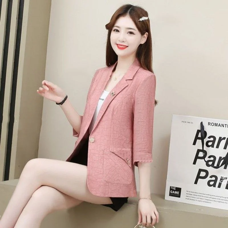 2025Spring Summer New Women Wind Five-point Sleeve Suit light Mature Blazer Female Fashion Slim Joker Small Suit Jacket Lady Top