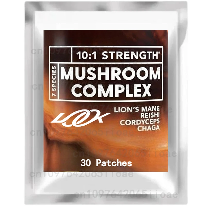 7-Blend Lions Mushroom Supplement with Cordyceps Chaga Reishi Turkey Tail Maitake Shiitake - Transdermal Patches Made in USA