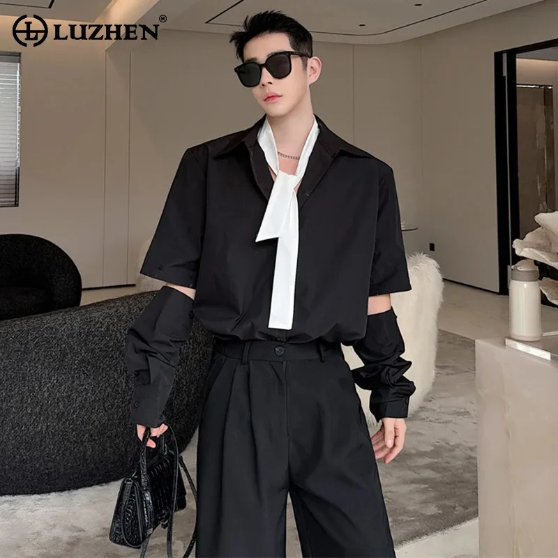 

LUZHEN Detachable Design Fashion Long Sleeved Shirts 2024 Original Personality Elegant Handsome Street Men's Fashion Tops LZ4334