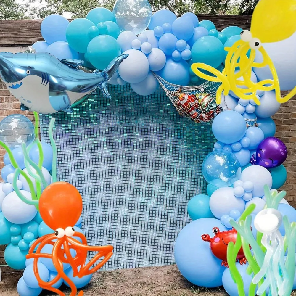 153PCS Ocean Themed Birthday Party Balloon Set Shark Bubble Fish Clownfish Crab Octopus Themed Party, Celebration Decoration