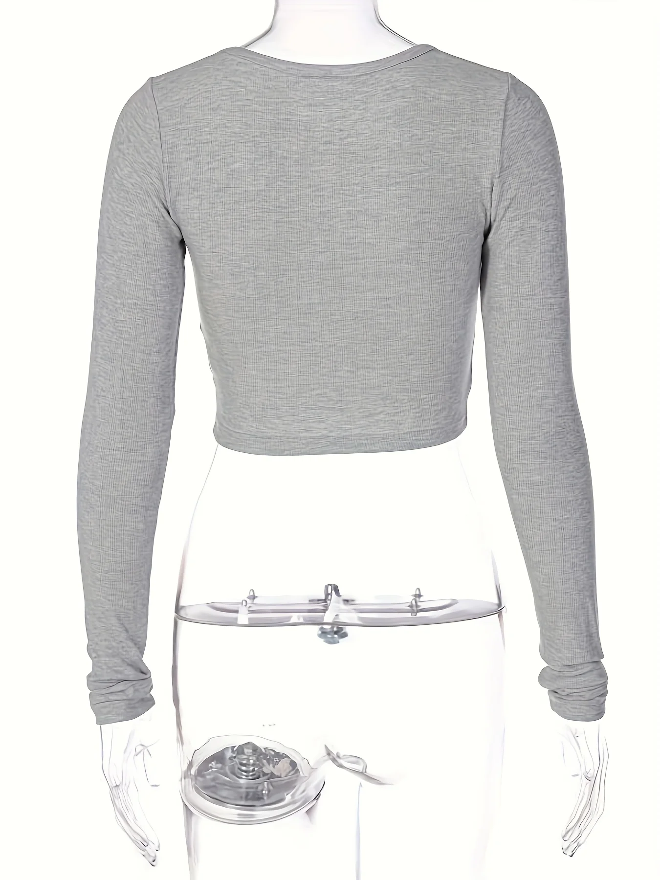 Vielseitiges, einreihiges Slim-Fit-Langarm-T-Shirt für vier Jahreszeiten, kurzes Oberteil mit hoher Taille, kann innen oder außen getragen werden