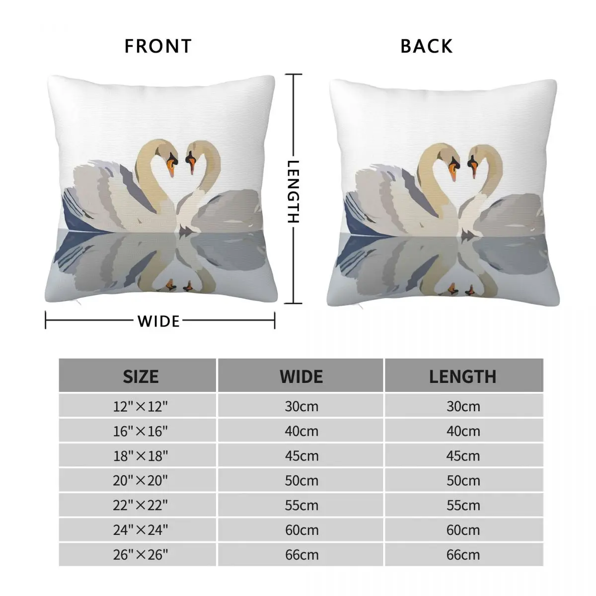 Perfect Pair Of Swans Square Pillowcase Polyester Linen Velvet Printed Zip Decorative Throw Pillow Case Bed Cushion Cover