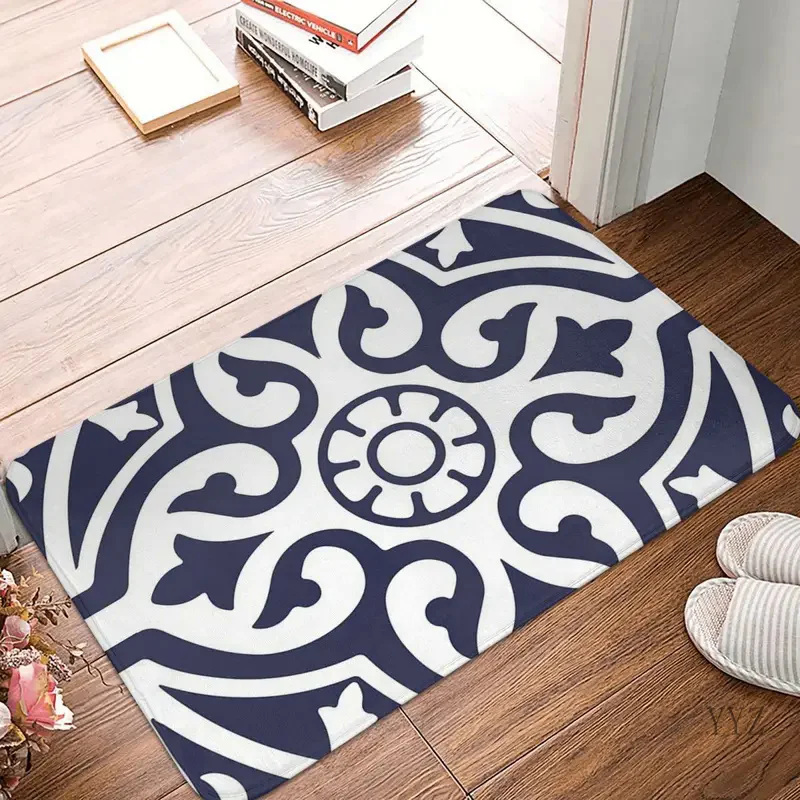 Hamptons Blue And White Moroccan Talavera Tile Doormat Rug Carpet Mat Footpad Front Room Corridor Kitchen Bedroom Balcony Toilet