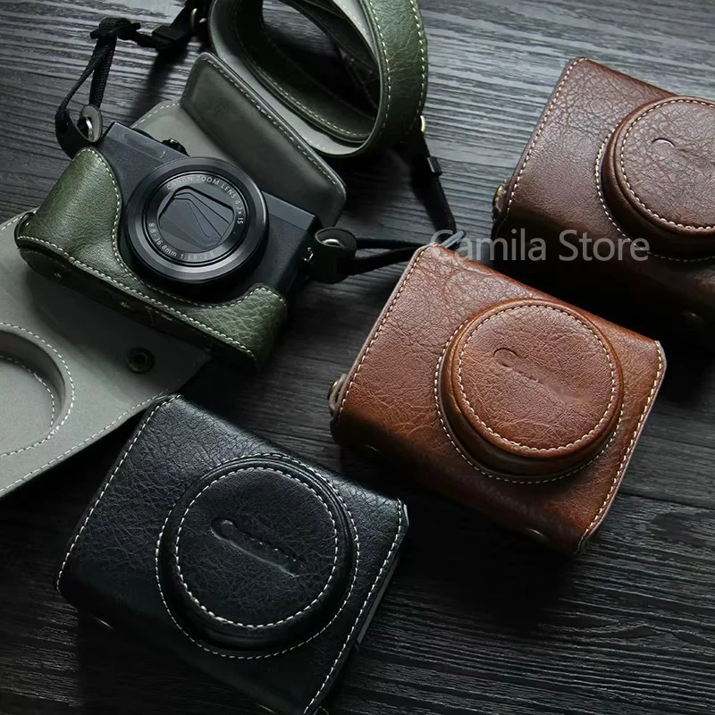 Nueva funda de lujo hecha a mano para cámara, de cuero PU, tipo caja, para Canon G7X, G7X2, G7X3, G7X Mark II, III, con correa protectora.