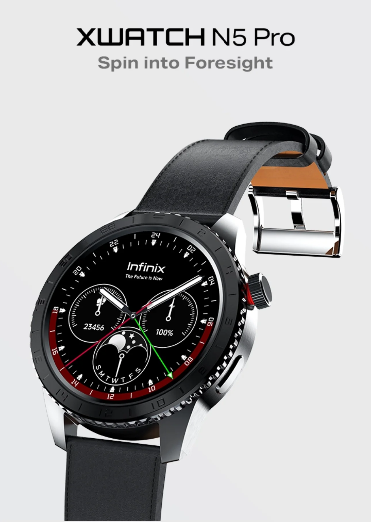 Reloj Inteligente Infinix XWATCH N5 pro Unisex con Pantalla AMOLED de 1.4', Monitor de Ritmo Cardíaco, Monitor de Actividad Física, Bluetooth 5.0 y GPS