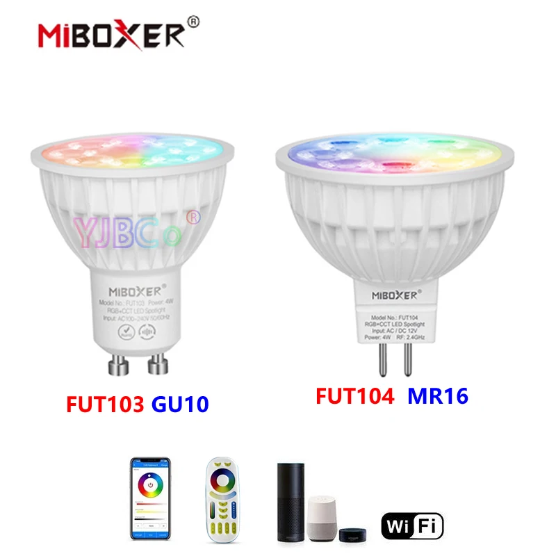 

Miboxer 4W RGB CCT LED Spotlight FUT103 GU10 FUT104 MR16 Ceiling LED Bulb 2.4G RF Remote APP Voice Control Smart Dimmable Lamp