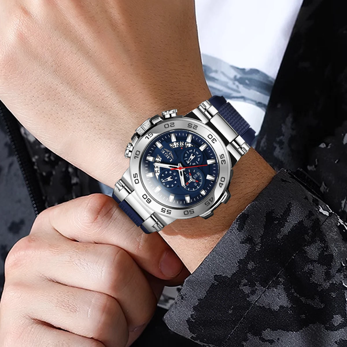 جديد ساعات رجالي LIGE العلامة التجارية الفاخرة ساعة مزدوجة كبيرة الرجال مقاوم للماء كوارتز ساعة اليد الرياضة كرونوغراف ساعة Relogio Masculino