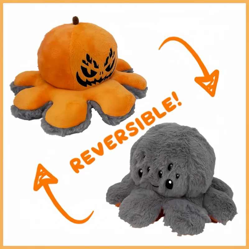 Hot Pumpkin Octopus Doll Halloween Doll Flip Fun Pumpkin Toy Double Sided Child Adult Face Changing Halloween Christmas Gift Toy