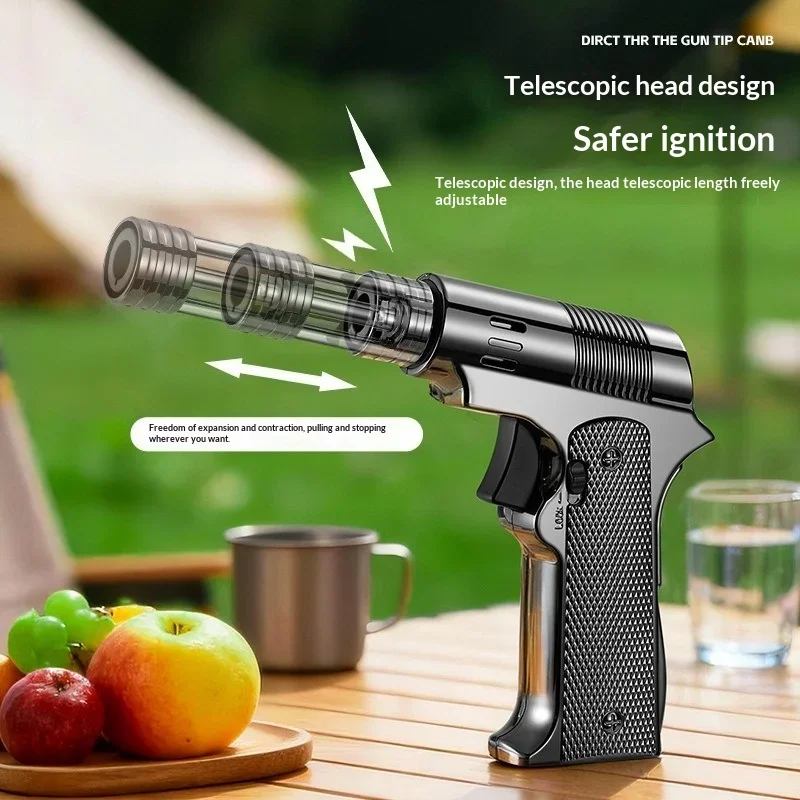 Ugello retrattile ad alta temperatura Pistola per saldatura Accendino antivento Fiamma blu Torcia butano Gonfiaggio Interruttore di blocco di sicurezza Accendino