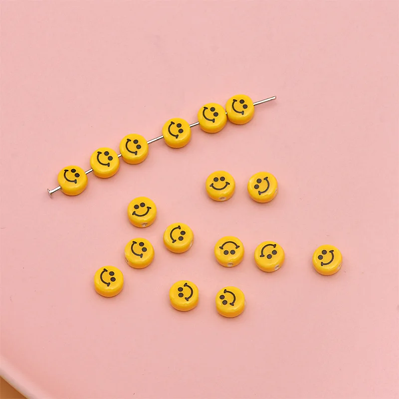 20pcs 8/10/12mm Yellow Smile Face Ceramic Beads Vertical Hole Loose Spacer Bead For Jewelry Making  DIY Bracelet Necklace