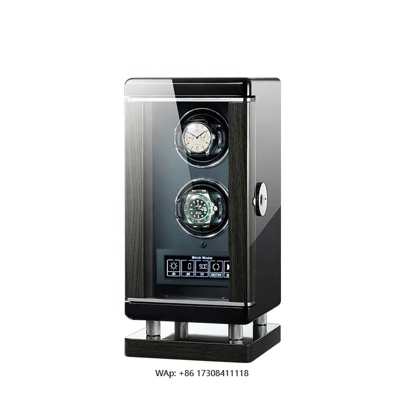 Automatic Watch Winder Wood Fingerprint Unlock 2 Slots Shaker Mechanical Watch Storage Box Safe LCD Protective Dustproof